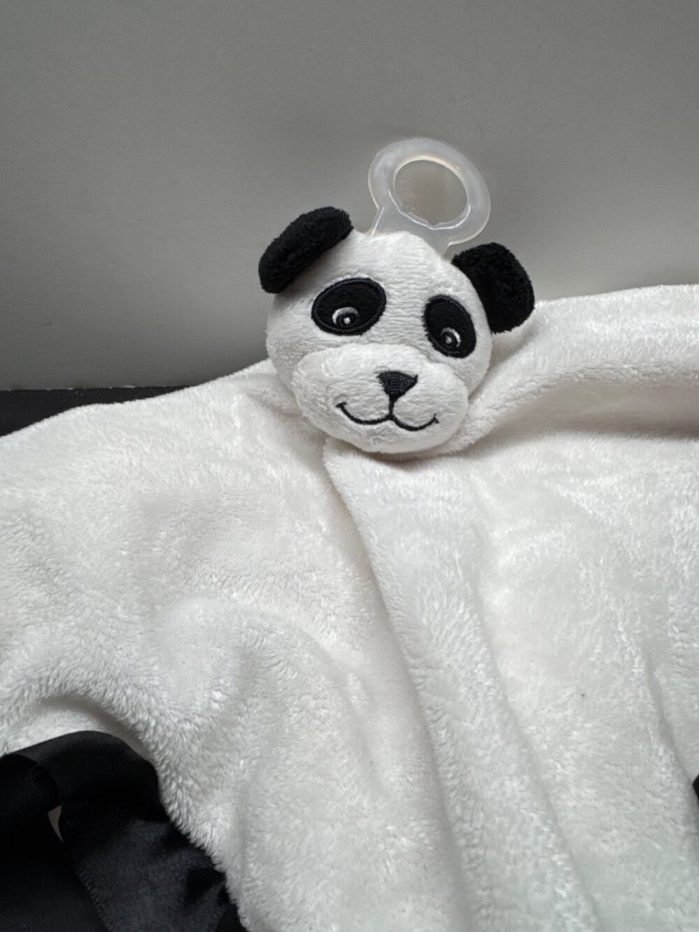 Nookums Panda Paci Security Blanket Plush Lovey Satin Trim Teething Ring White B